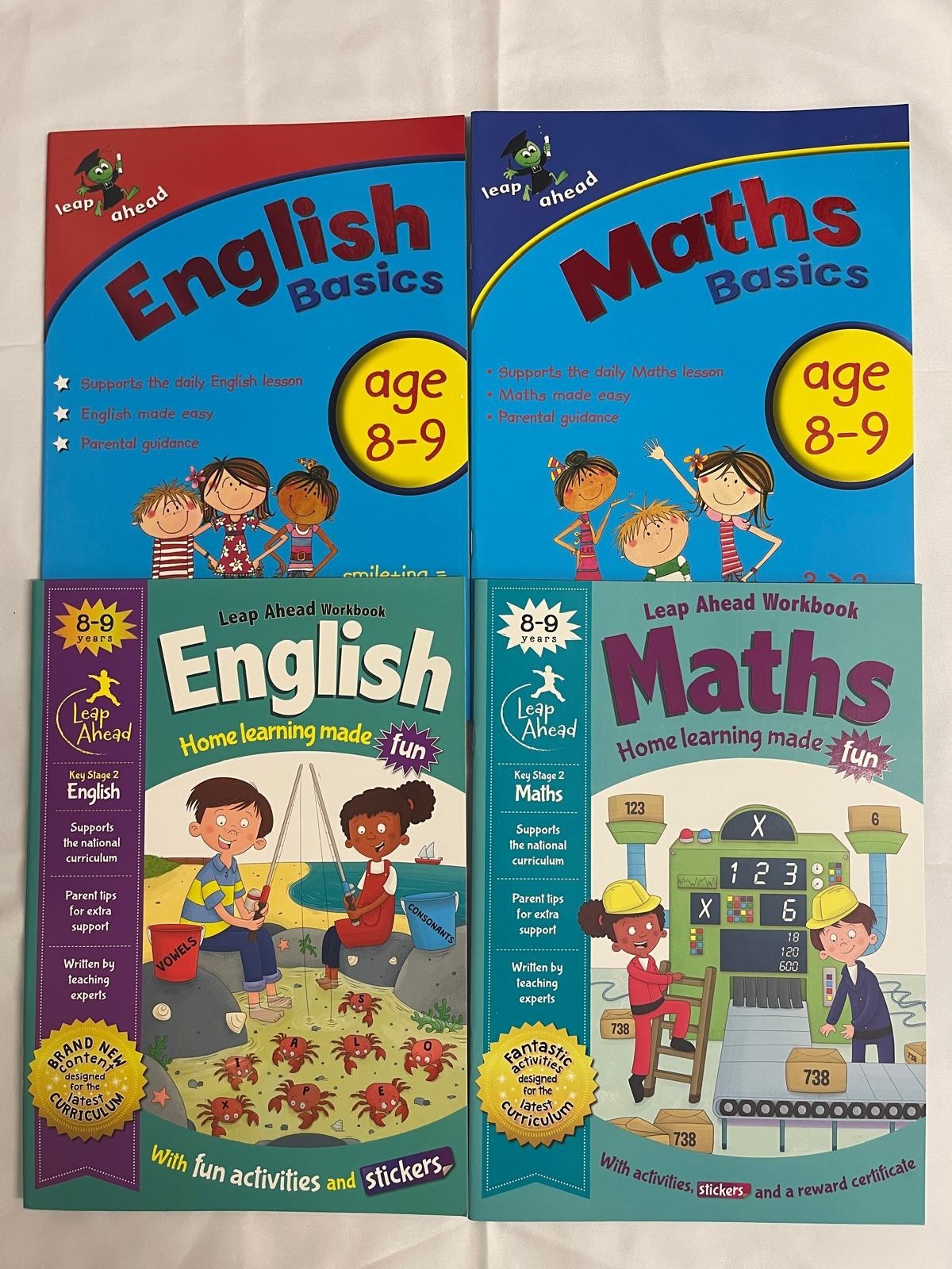 KS2 Leap Ahead Maths & English Basics Bundle of 4 Workbooks Age 8-9 years New