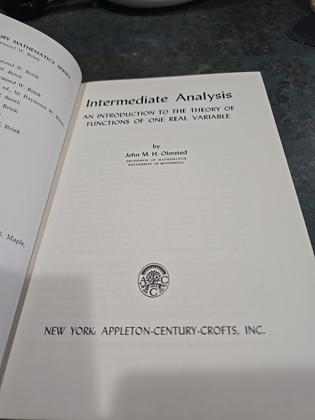 Intermediate Analysis – John Olmsted – Appleton-Century-Crofts Hardcover (1956)