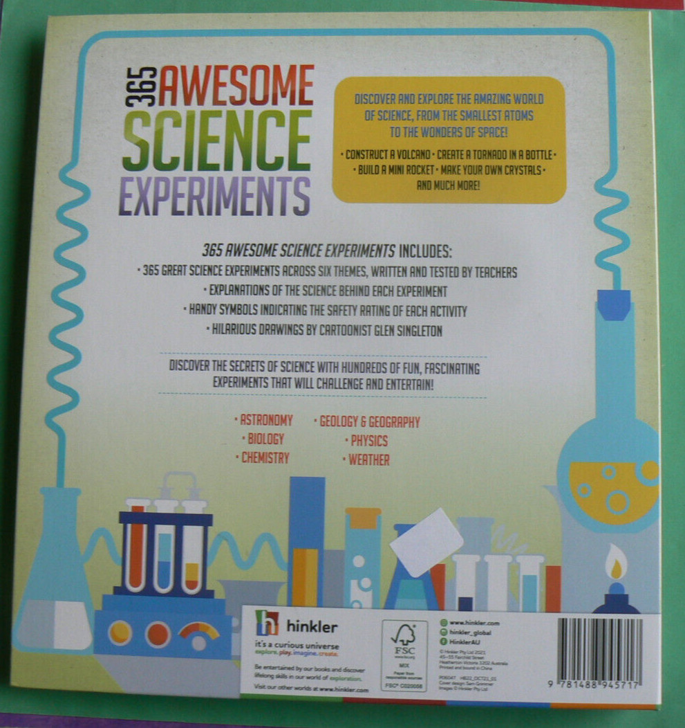 365 Awesome Science Experiments,ages 4-12 Hinkler Explore,spiral inside HC LN!