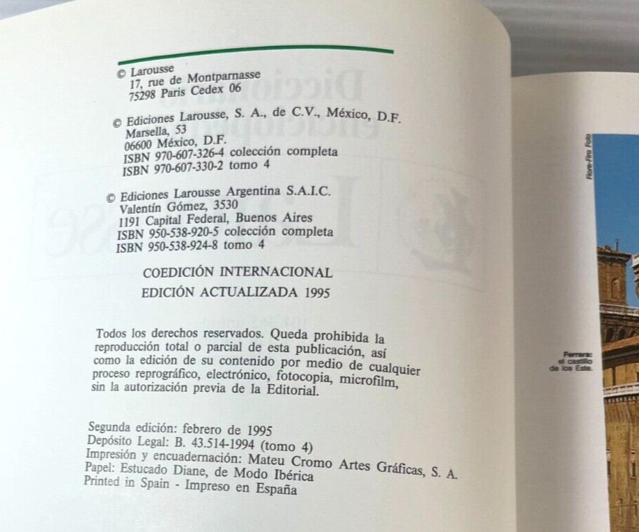 Diccionario Enciclopedico Larousse 8 Volumenes In Color 1995 2nd Edition Spanish