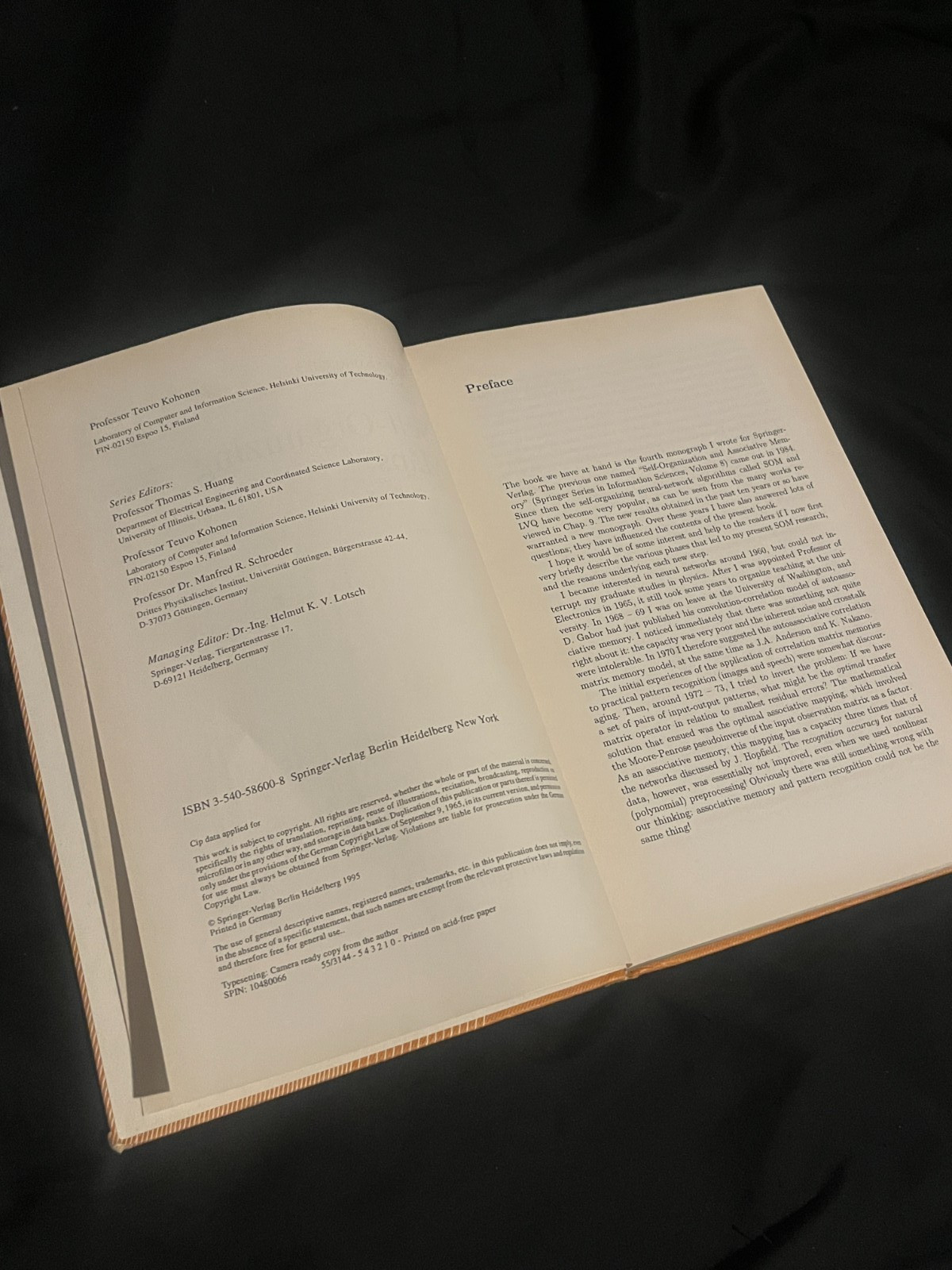Self-Organizing Maps by Teuvo Kohonen, Springer-Verlag hardcover 1995