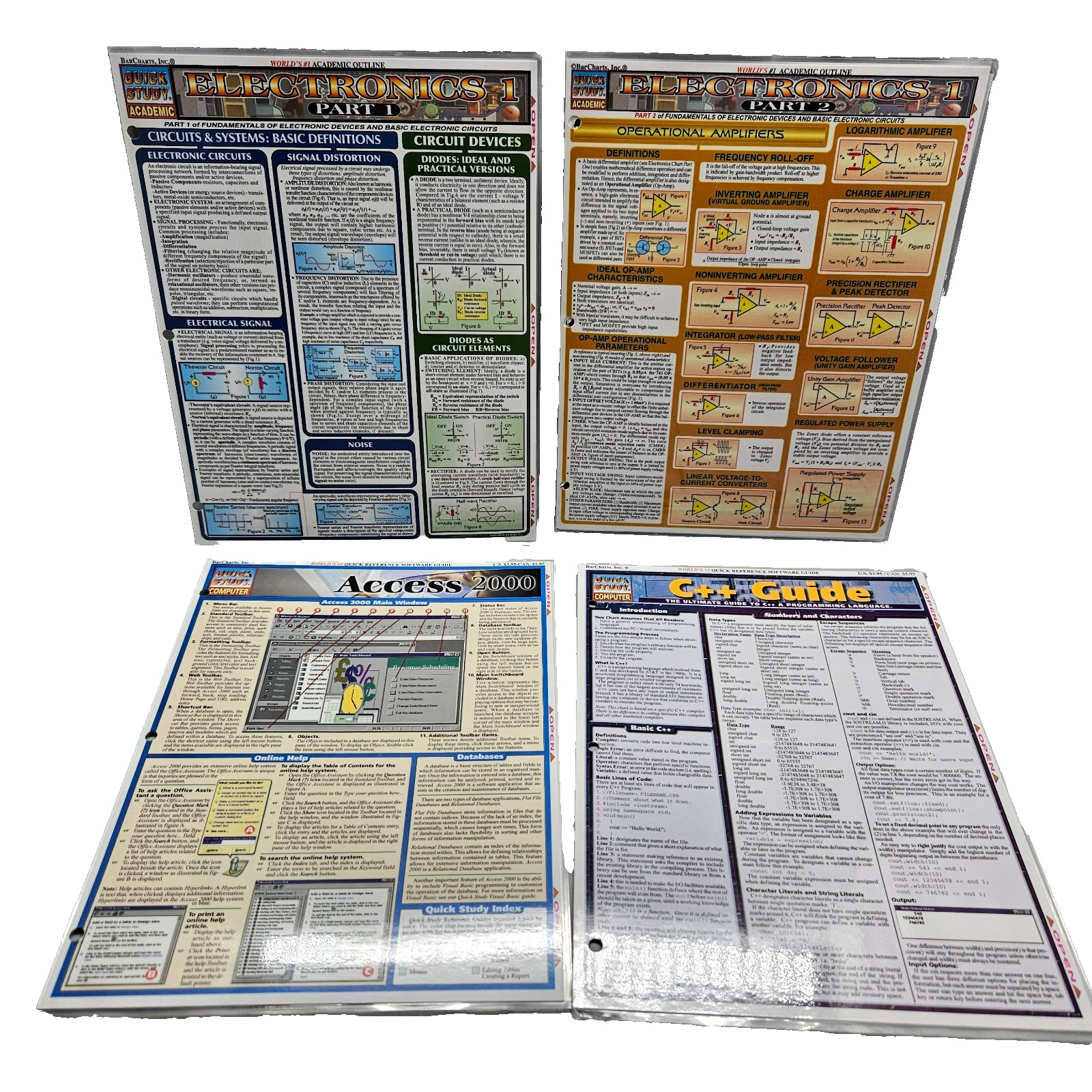 4 Vtg BarCharts Quick Study Computer C++ Access 2000 Academic Electronics 1 &2