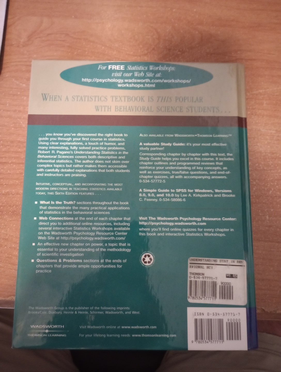 Understanding Statistics in the Behavioral Sciences by Robert R. Pagano