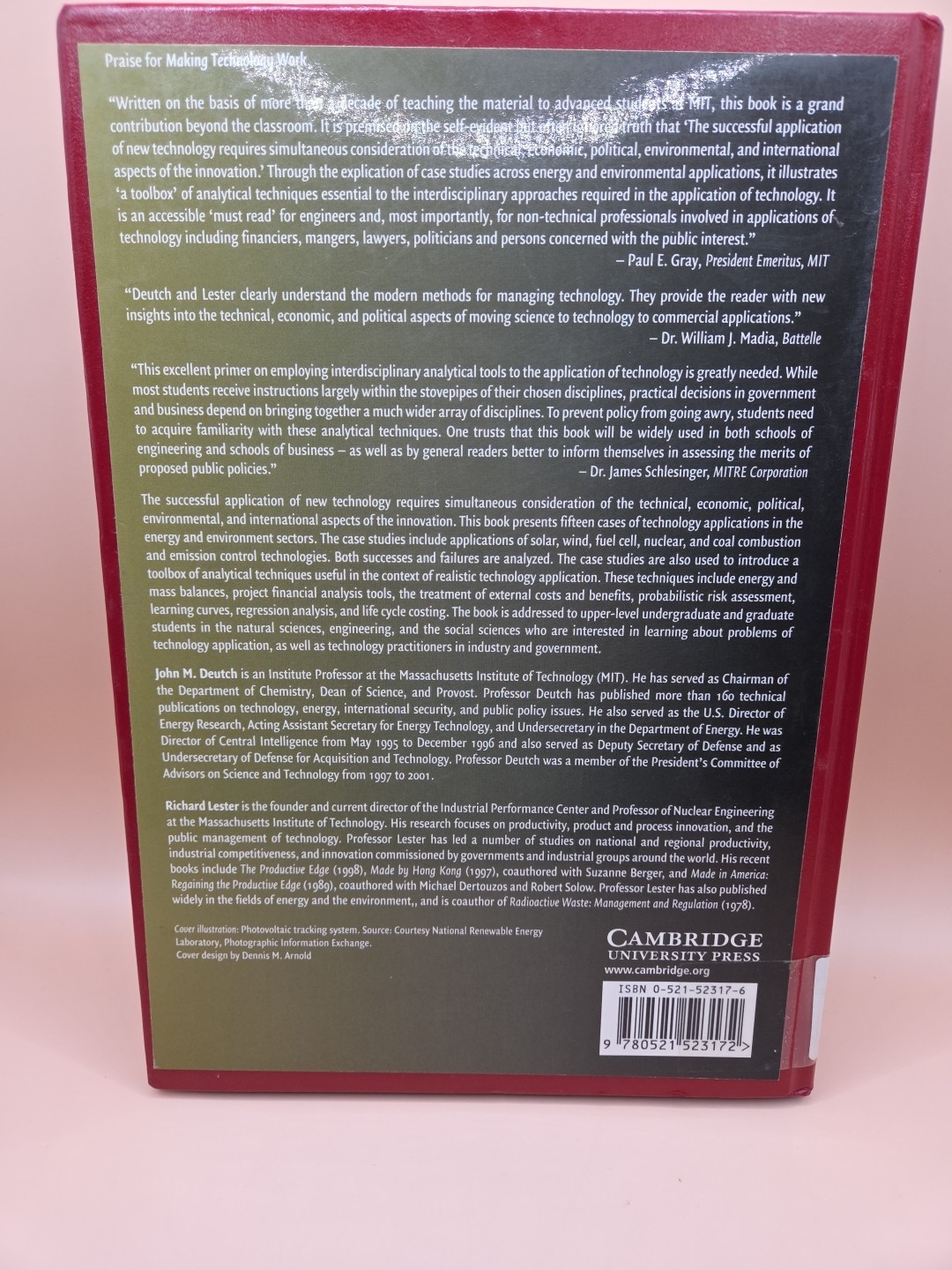Making Technology Work Applications in Energy and the Environment Deutch&Lester