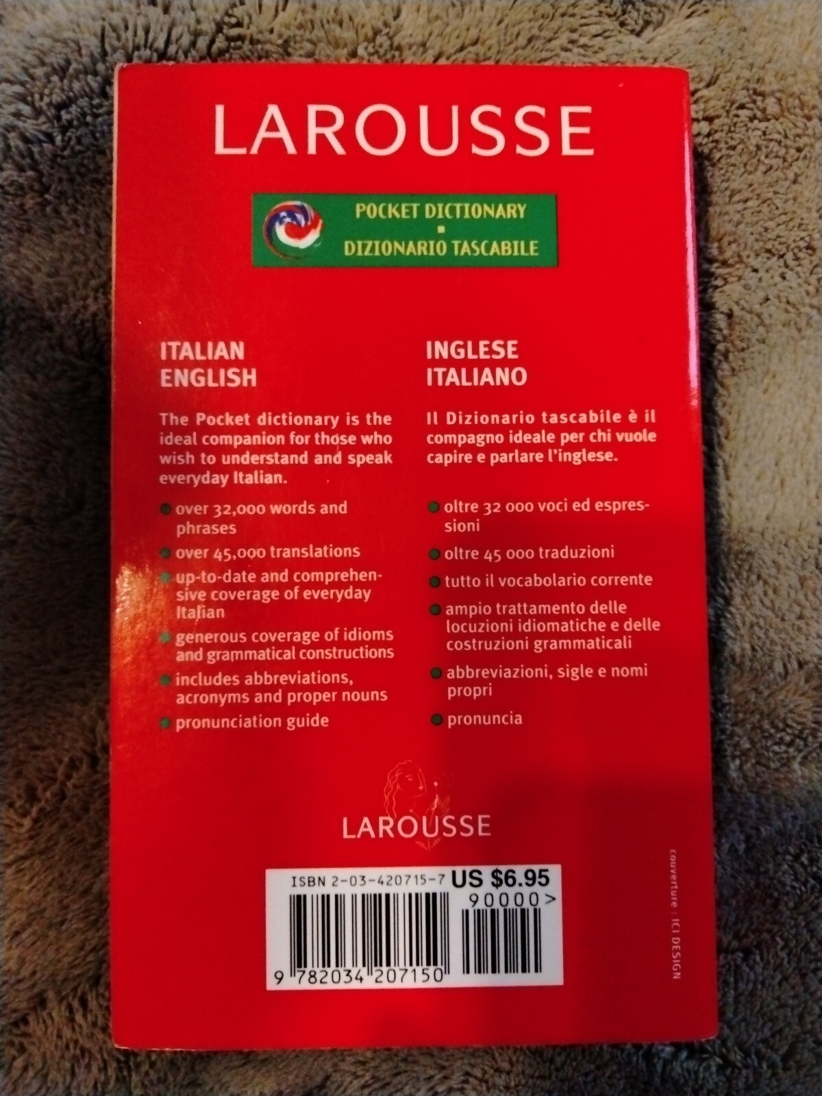 Larousse Pocket Dictionary – Italian-English by Larousse Staff (1999, Trade…