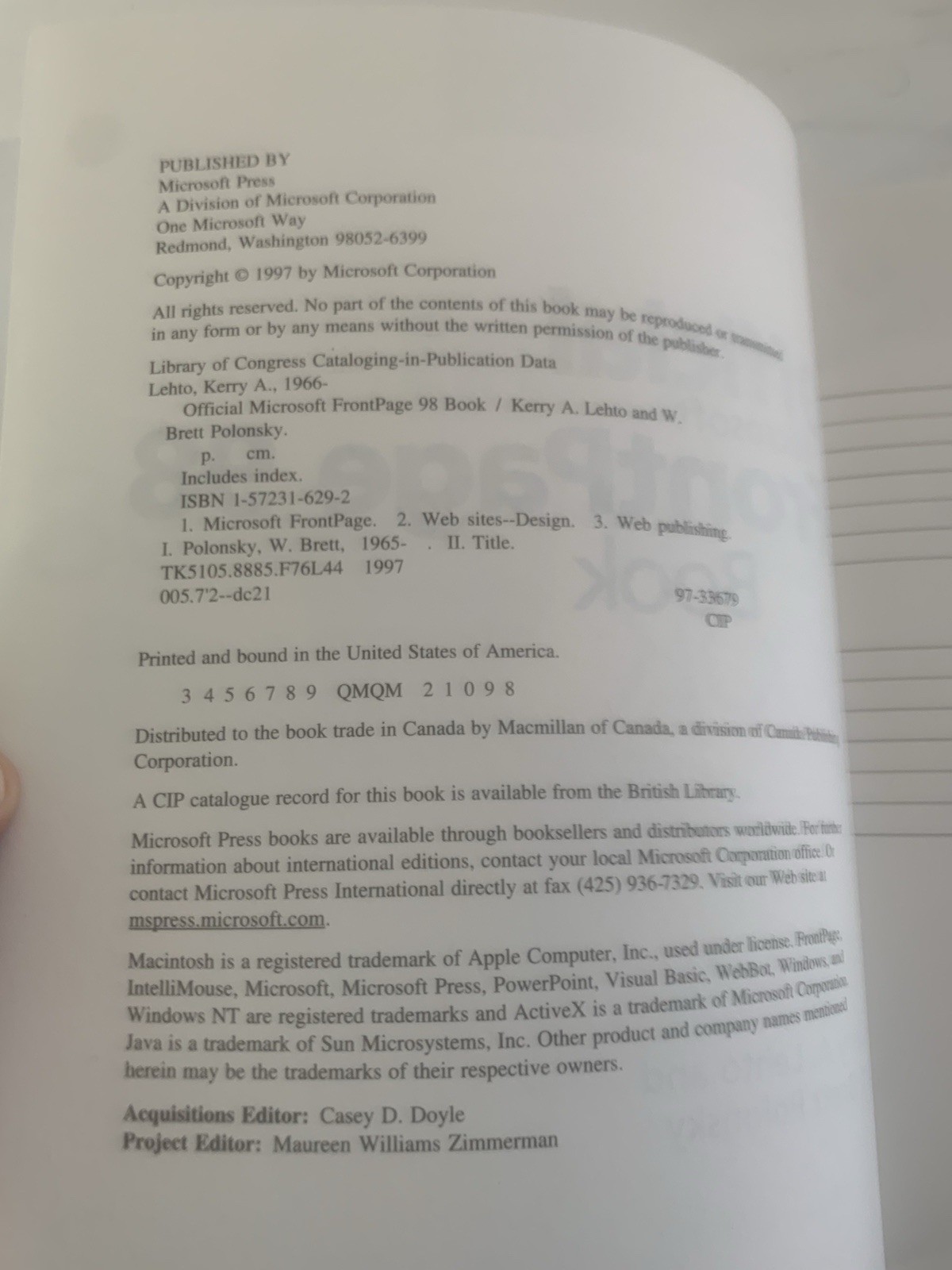 Official Microsoft FrontPage 98 Book – Paperback By Lehto, Kerry