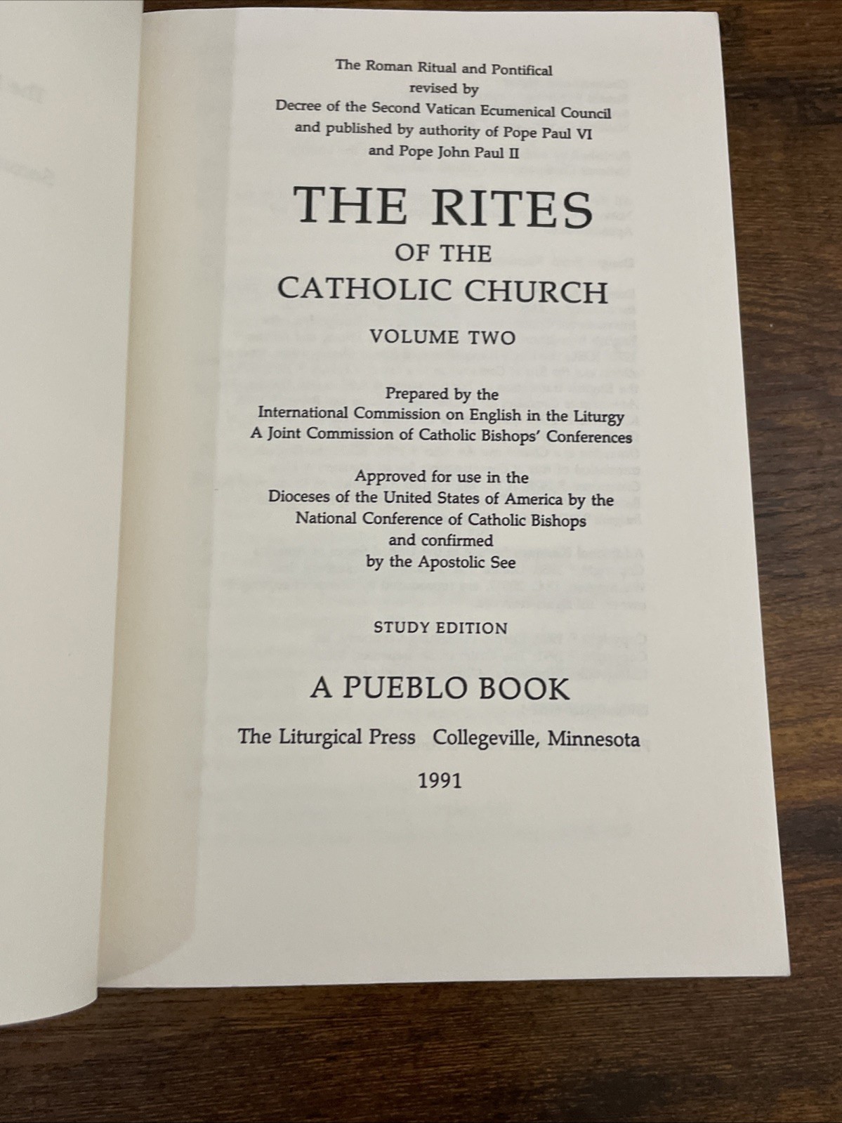 The Rites of the Catholic Church Volumes 1 & 2 Set 1990-1991 Paperback