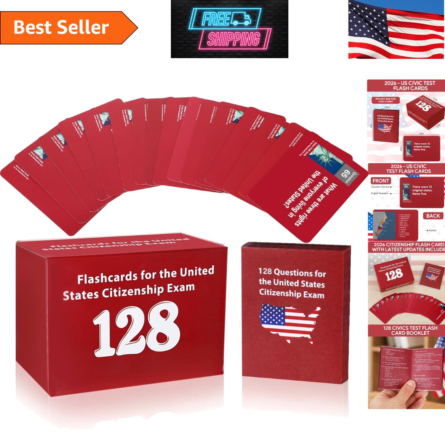 US Citizenship Flash Cards – 128 Civics Questions & Answers for Naturalization T