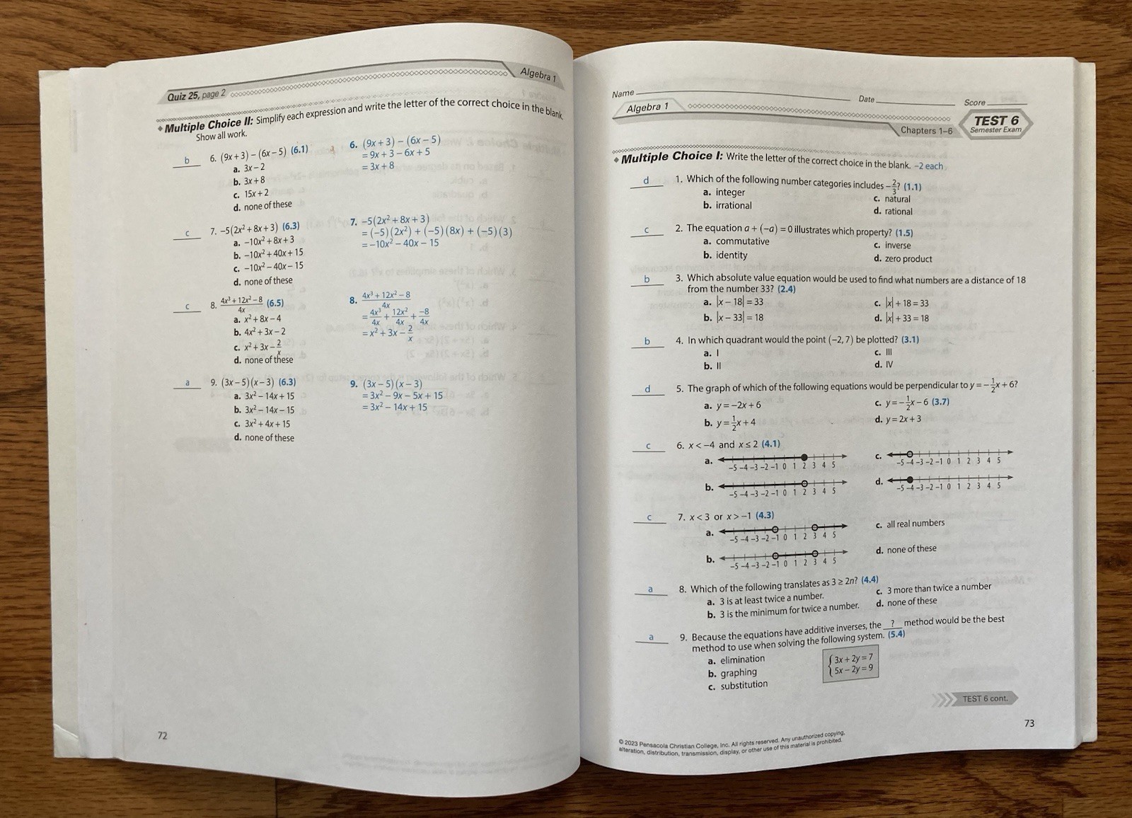 Abeka Algebra 1 Second Edition Quizzes & Tests With Answer Key – Missing Pages