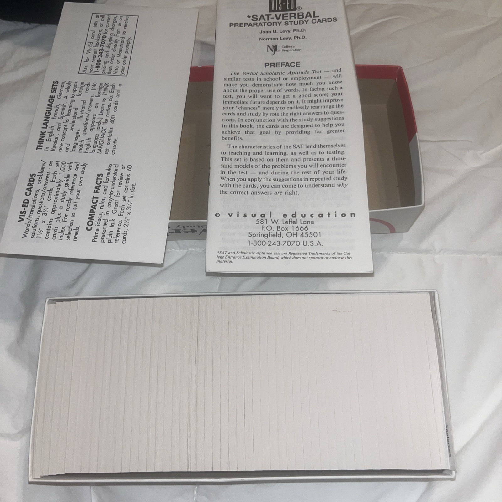 VIS-ED SAT Verbal Preparatory Study Cards Complete Boxed Set 1000 Cards New ISBN