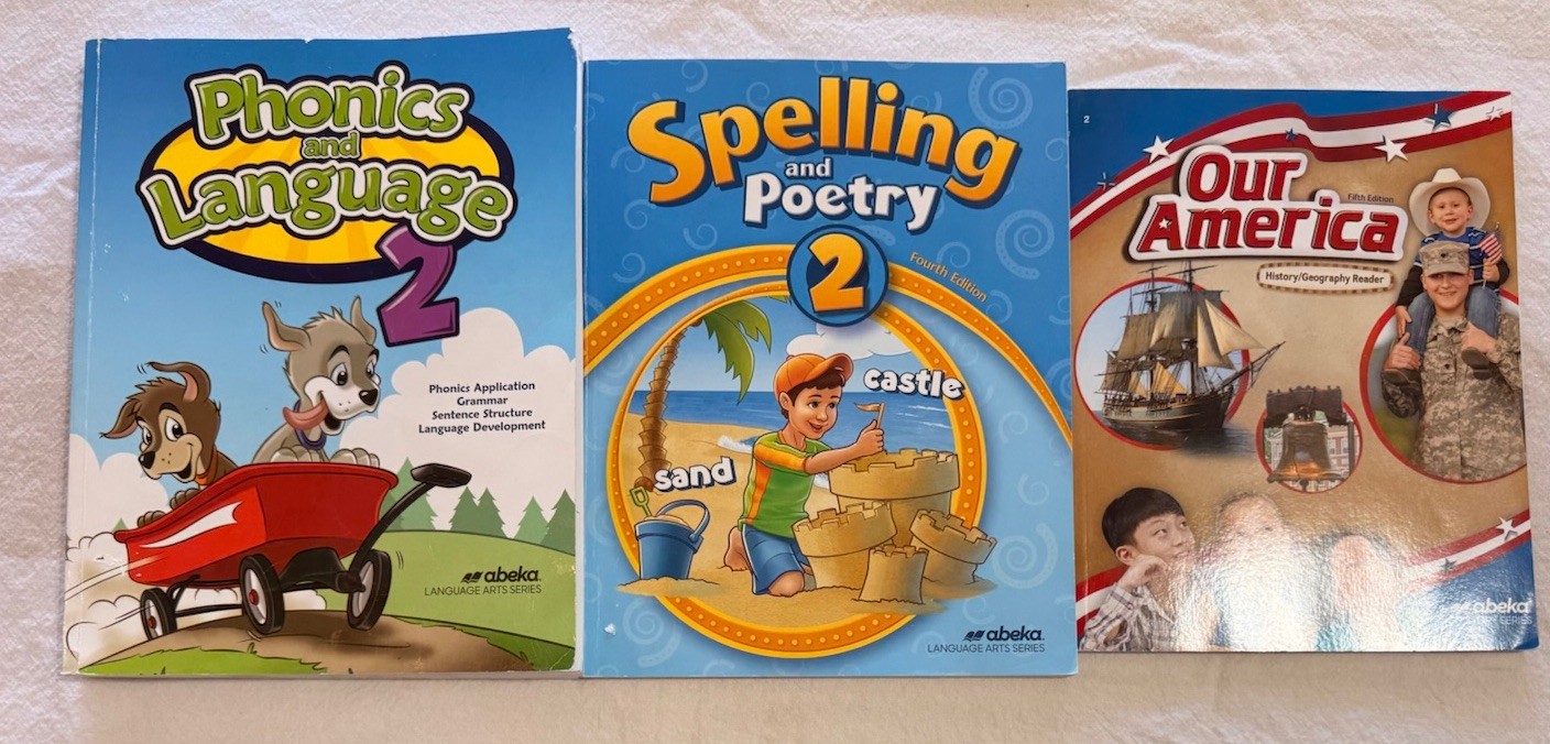 Lot ABEKA 2 2nd Grade student books History Spelling & Poetry Phonics Language