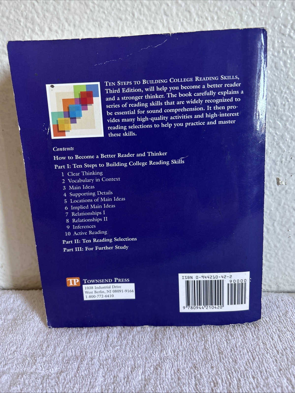 TEN STEPS TO BUILDING COLLEGE READING SKILLS By John Langan -third Edition USED