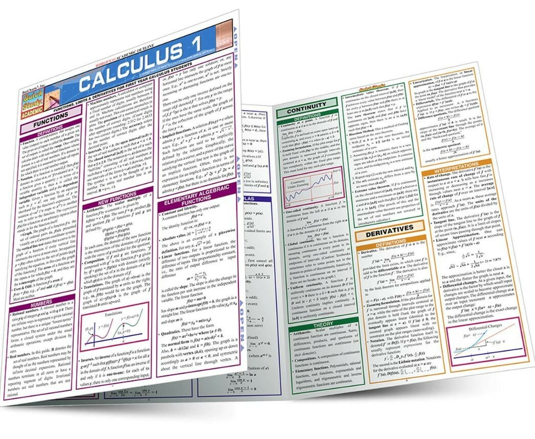 Quick Study Bar Chart: Calculus 1 Laminated Study Guide; Boost Grades Brand New