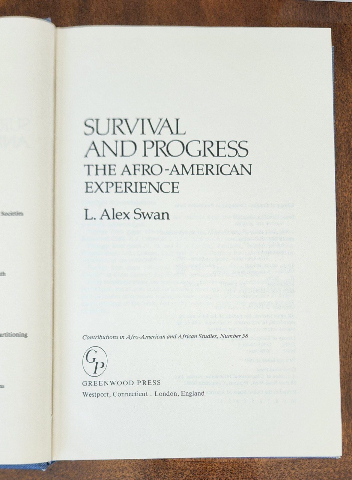 Survival and Progress: The Afro-American Experience by L. Alex Swan (1981,…