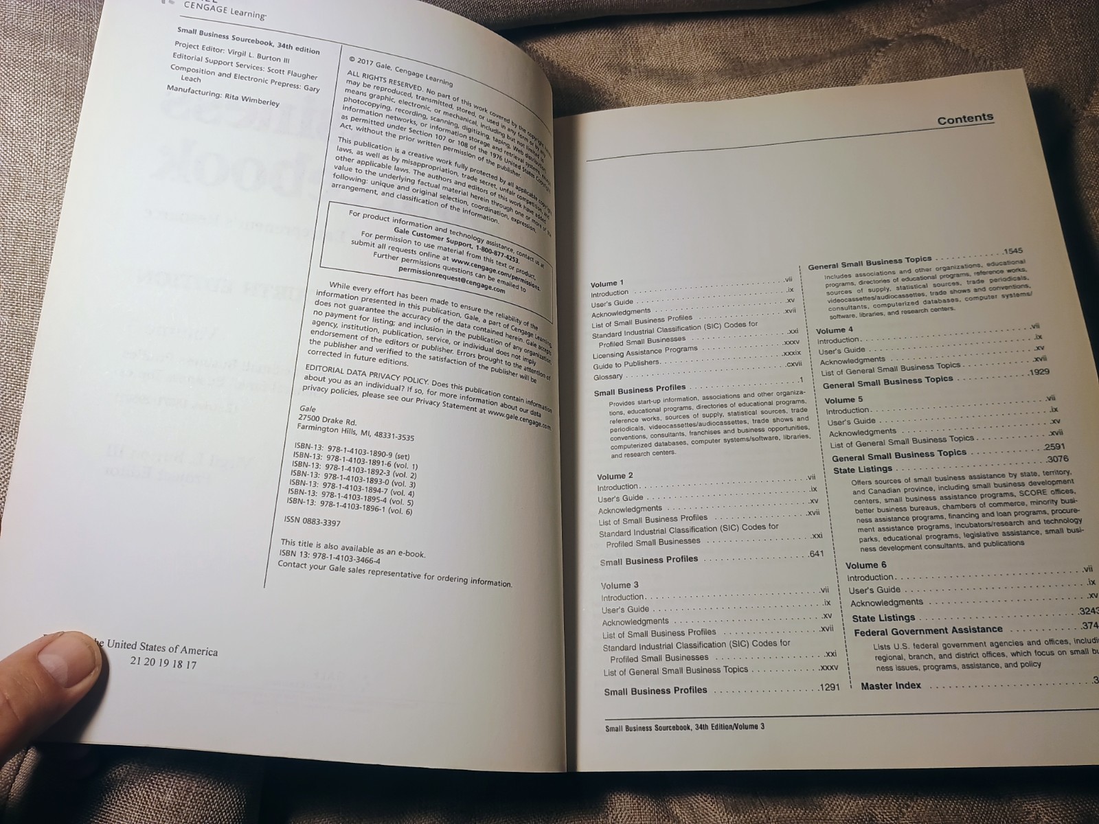 Small Business Sourcebook Thirty-Fourth Ed. Volumes 2 & 3, Gale Cengage 2017