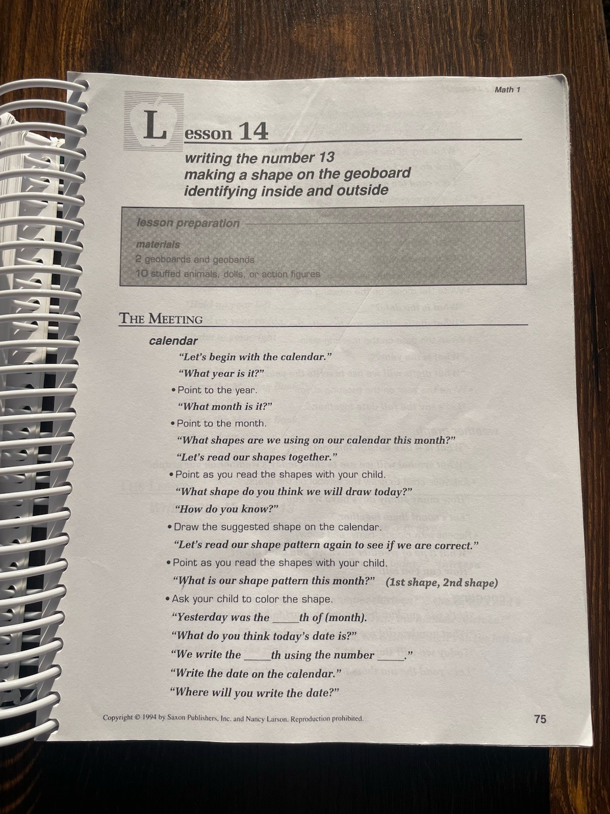 Saxon Math 1 Home Study Teacher Ed Larson Paperback Rough Cover Clean Pages
