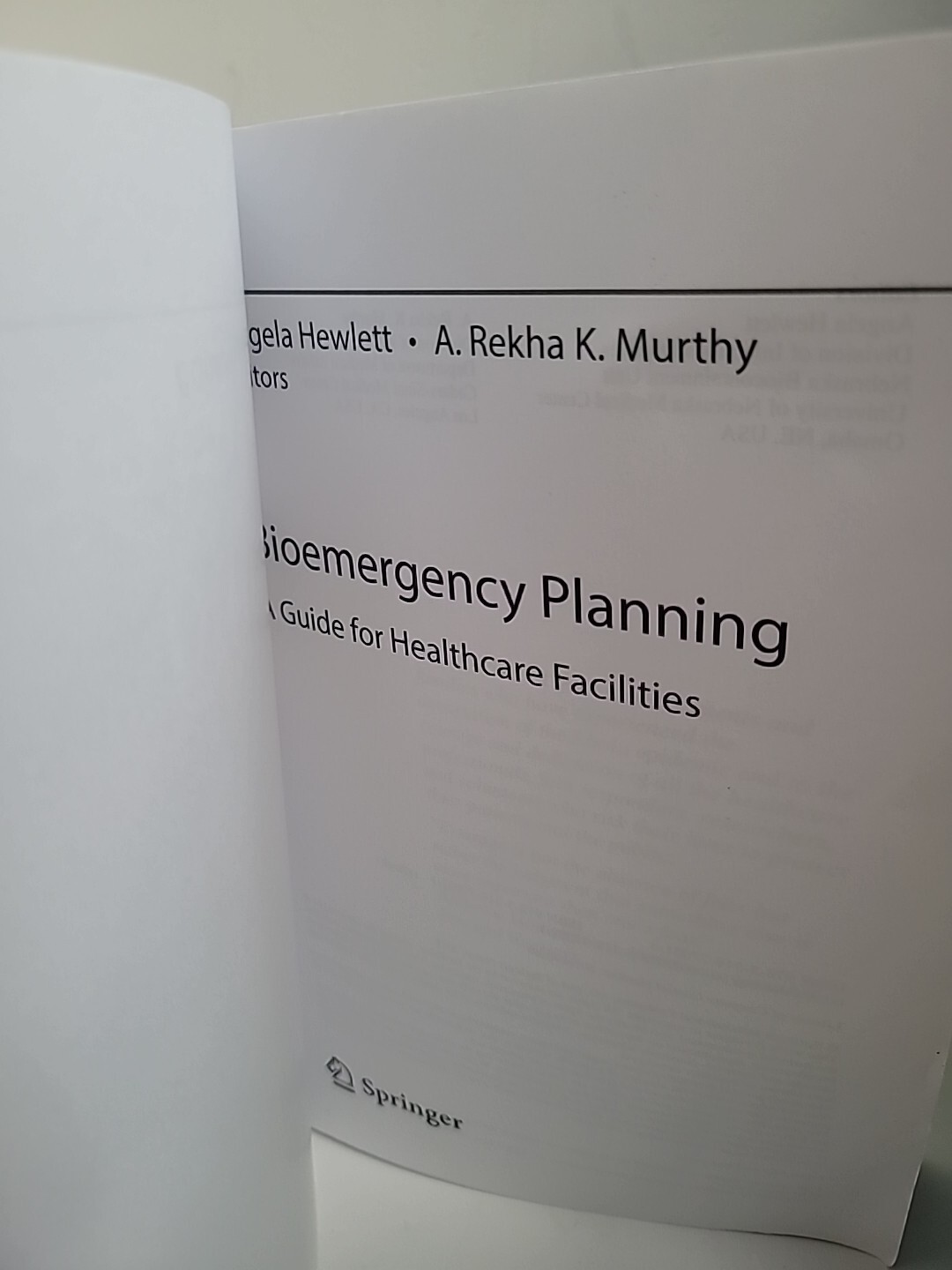 BIOEMERGENCY PLANNING: A GUIDE FOR HEALTHCARE FACILITIES By Angela Hewlett & K.