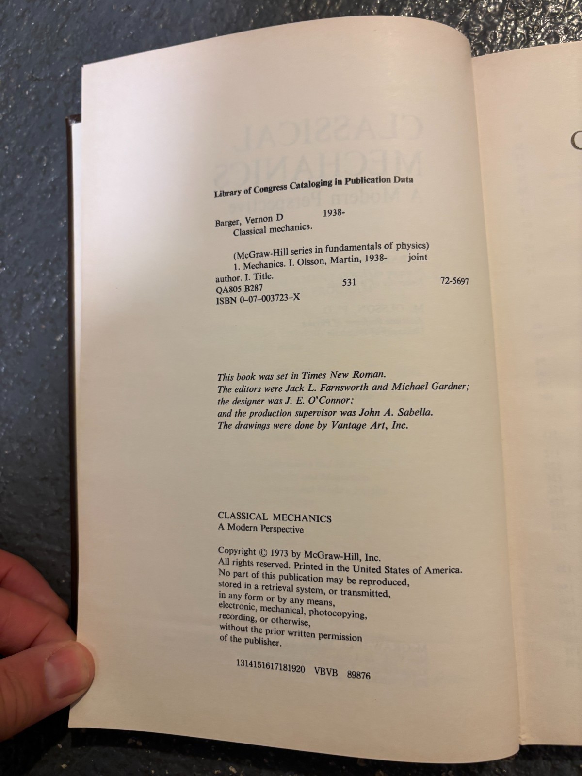 Classical Mechanics : A Modern Perspective by Barger & Olsson – HC – 1973