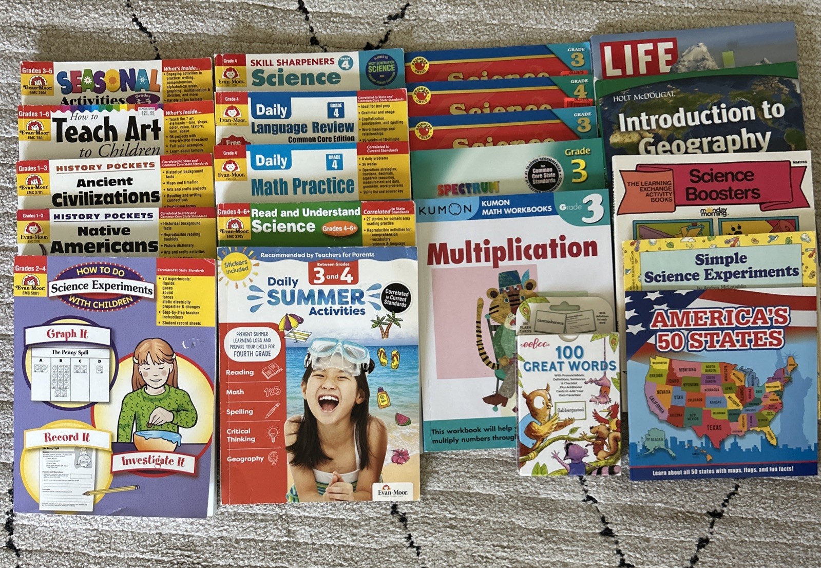 Lot of 10 Evan-Moor Books for Grades 1-6, and 8 other educational books