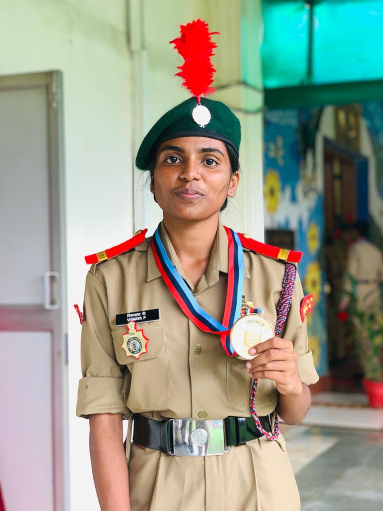 Vismaya P,  V Semester English, secured First position in obstacle training representing Kerala and Lakshadweep Directorate in Thal Sainik camp held in Delhi.